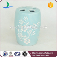 complex design ceramic bathroom toothbrush holder with blue color